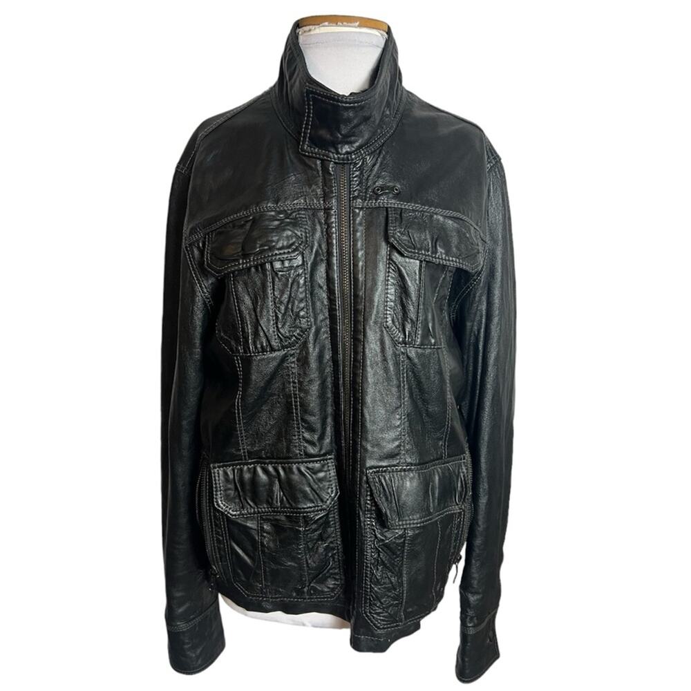Vintage Y2K G-Star Raw Leather Dryden Utility Jacket Sz L black